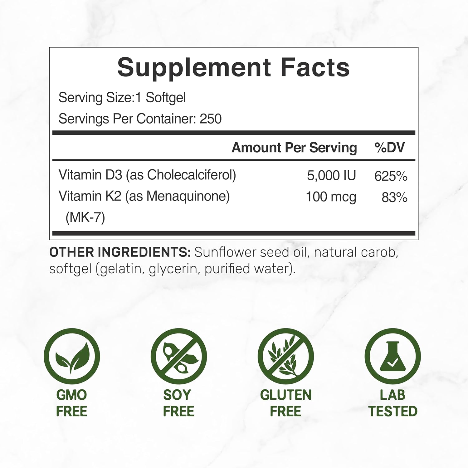 DEAL SUPPLEMENT 2 Paquete Vitamina D3 5.000 UI + K2 MK7 Softgels, 500 Cápsulas | Complejo 2 en 1 | Apoya la Salud del Corazón, Huesos, Dientes e Inmunidad | Fáciles de Tragar