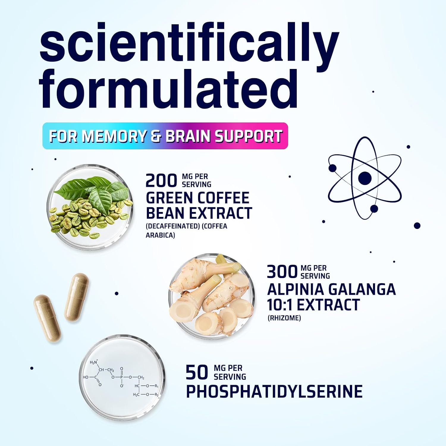 Nature's Strength Suplemento de Memoria y Concentración - Nootrópicos 3X con Bacopa, Fosfatidilserina y DMAE - 120 Cápsulas