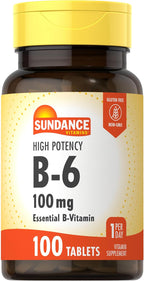 Sundance Vitamina B-6 100mg | 100 Comprimidos | Fórmula de Alta Potencia | Vegetariano, No-GMO y Sin Gluten