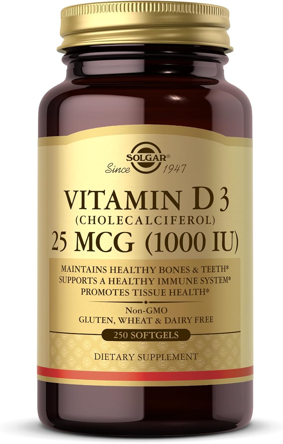 Solgar Vitamina D3 (Colecalciferol) 1000 UI, 250 Cápsulas Blandas
