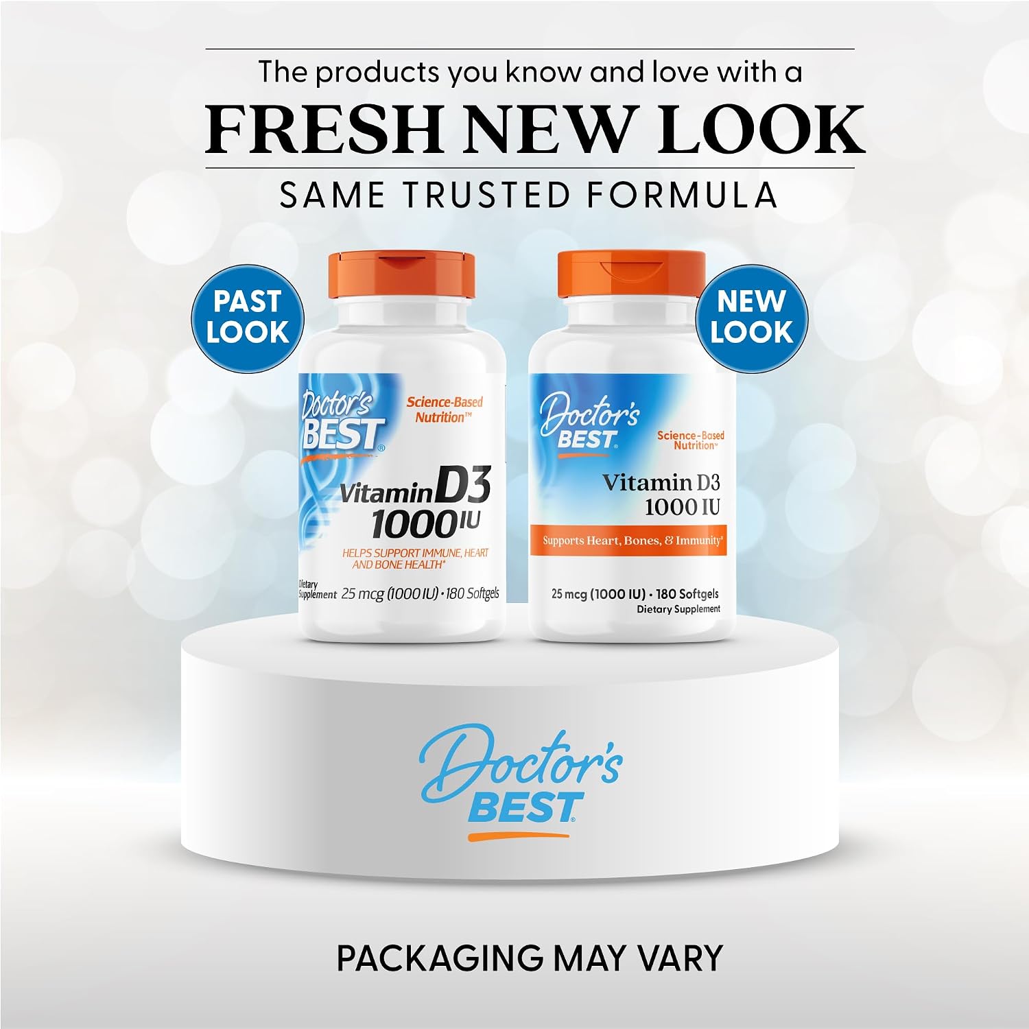 Doctor's Best Vitamina D3 1000 UI, 180 Cápsulas Blandas - Suplemento de Vitamina D para el Sistema Inmunológico y Huesos