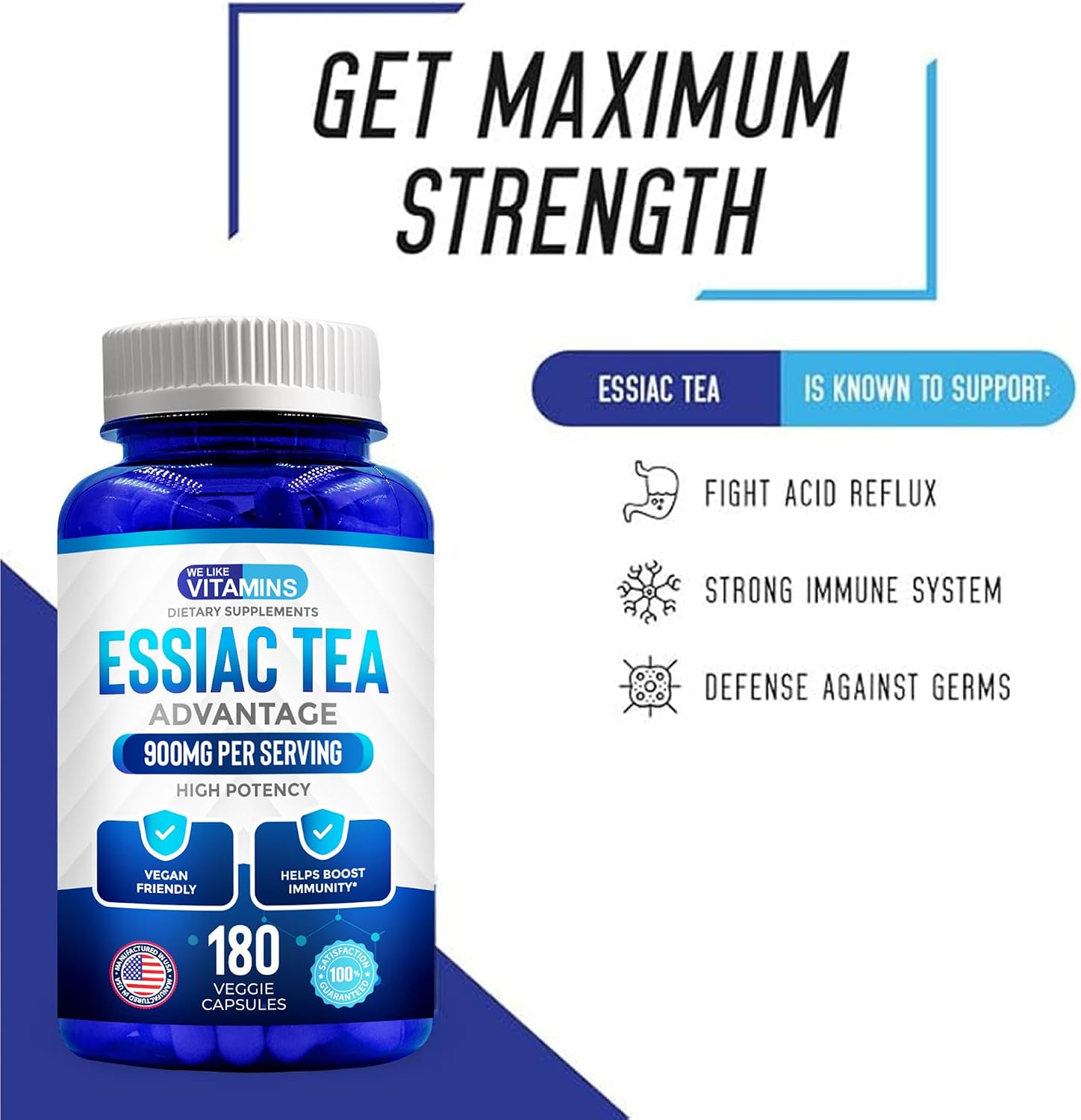 Essiac Tea Cápsulas de We Like Vitamins - 180 Cápsulas con Bardana, Acedera, Olmo Americano y Ruibarbo - 900mg por Dosis