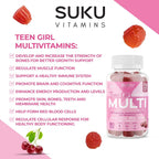 SUKU Gominolas Multivitamínicas para Chicas Adolescentes - Sin Azúcar - 60 Gomitas Sabor Cereza