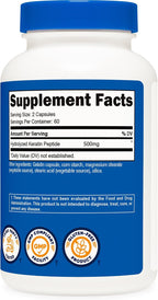 Nutricost Queratina Hidrolizada en Péptidos - 500mg, 120 Cápsulas (60 Porciones) - Fórmula No Transgénica y Sin Gluten
