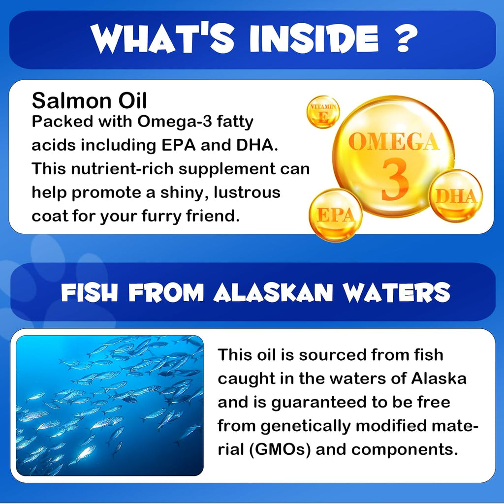 Aceite de Salmón de Alaska para Perros y Gatos (250 ml) - Omega 3 Puro con EPA y DHA