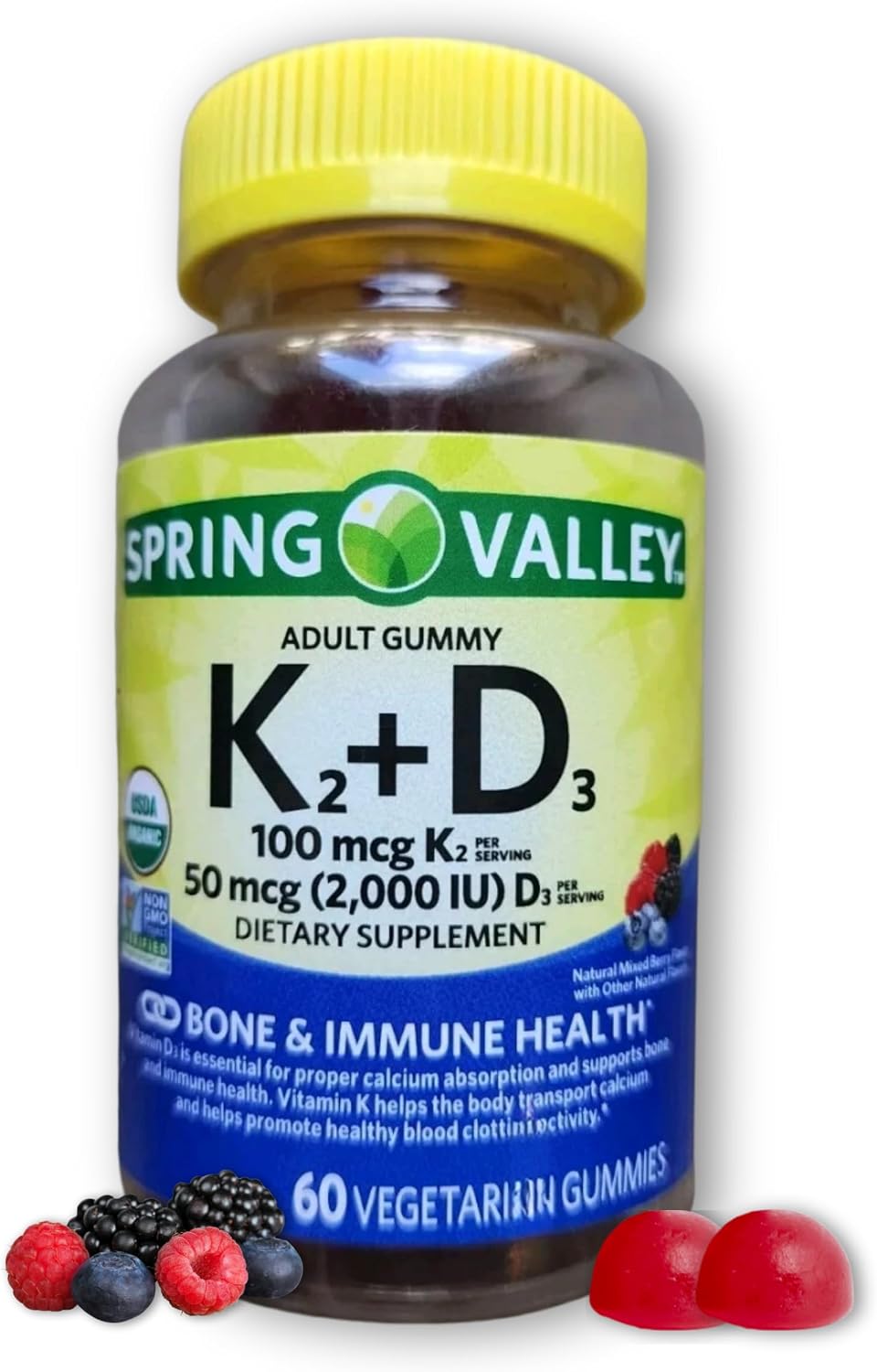 Vitamina D3 y K2 Gominolas 2000 UI + 100 mcg - 60 Gominolas Vegetarianas