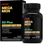 GNC Mega Men 50 Plus Multivitamínico para Hombres, Salud Cardíaca y Prostática, Vitaminas B, Saw Palmetto, Vitamina D-3, 60 Comprimidos