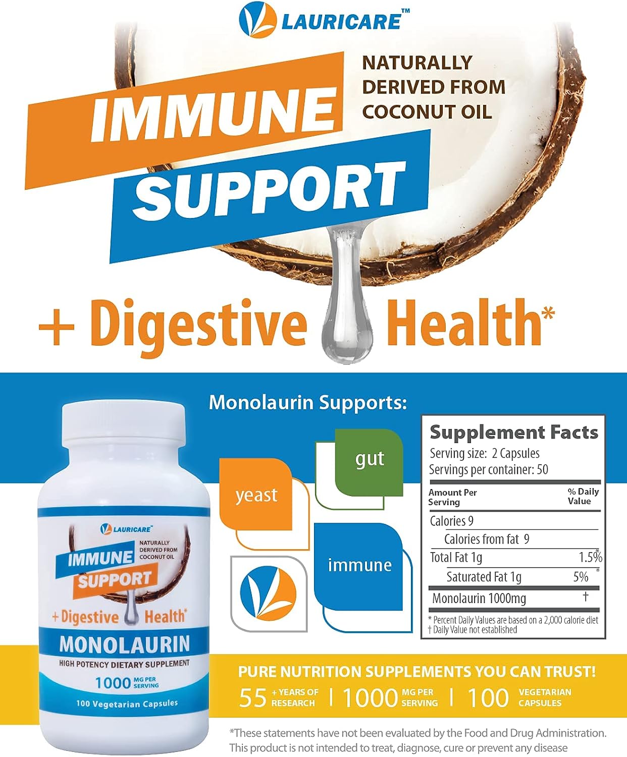Lauricare Monolaurin 1000mg - 100 Cápsulas