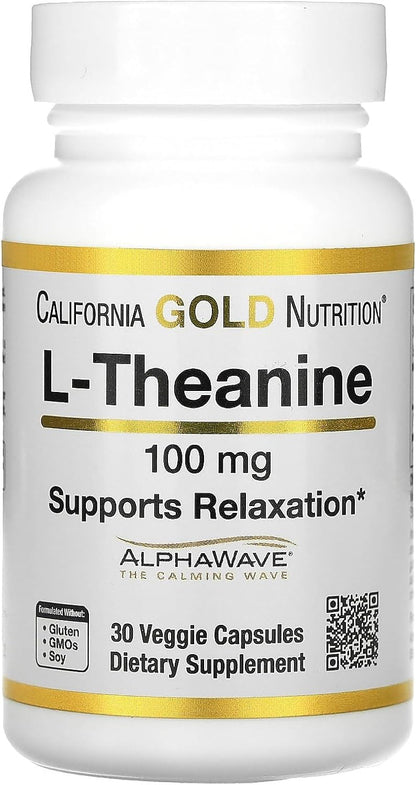 California Gold Nutrition L-Teanina, con AlphaWave, 100 mg, 30 Cápsulas Vegetales – Image 1