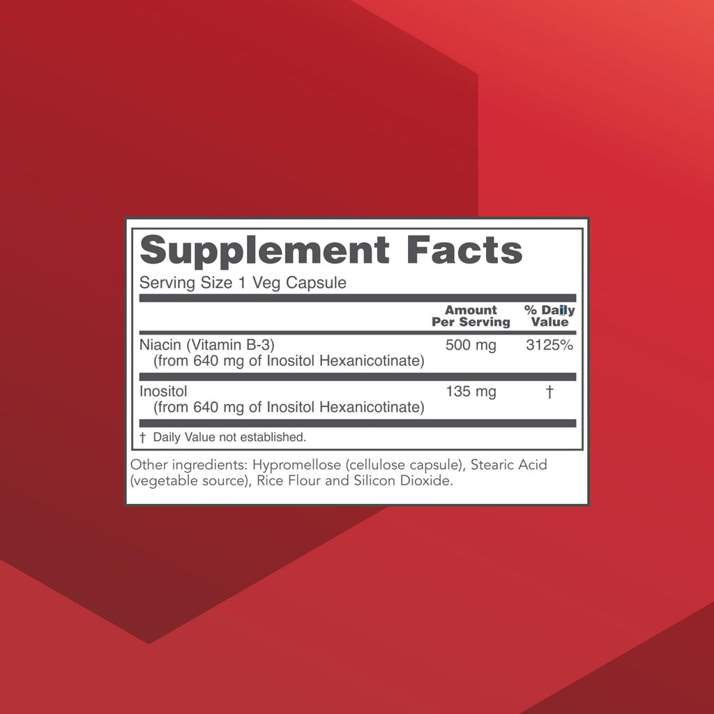 Protocol for Life Balance Niacina 500 mg - Hexanicotinato de inositol - Sin enrojecimiento - Vitamina B3 - 90 cápsulas veganas