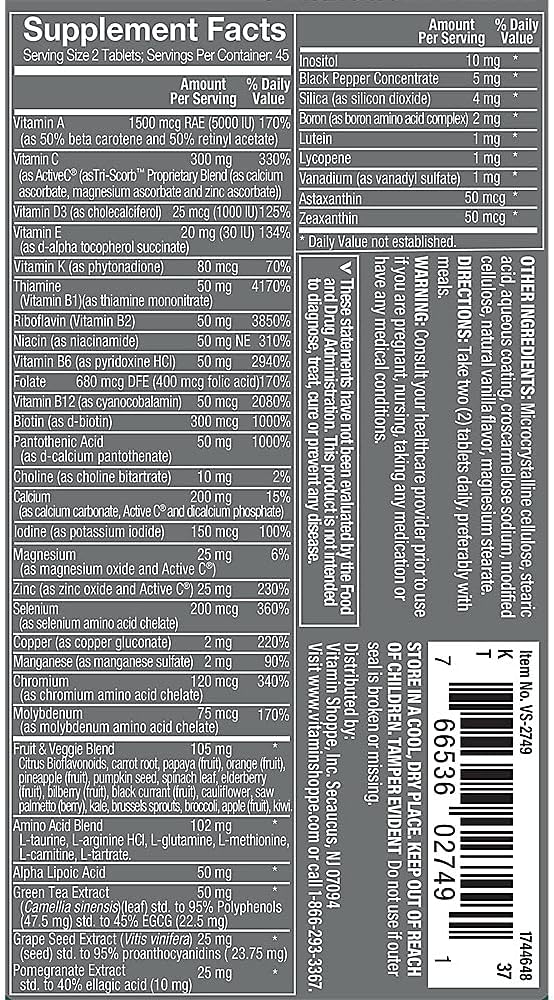 The Vitamin Shoppe Ultimate Man Multivitamin - Multivitamínico diario de alta potencia con mezcla energética, nutrición completa para hombres (90 comprimidos)