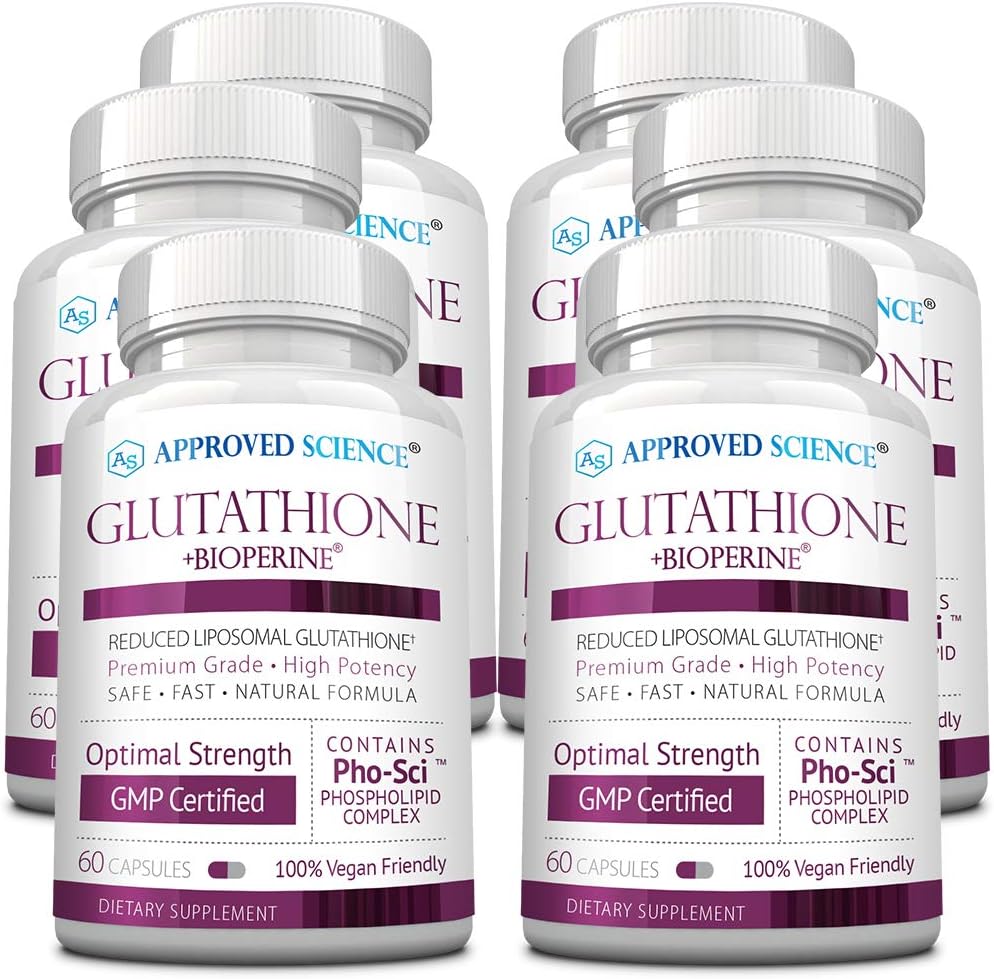 Approved Science® Glutatión 500 mg - Complejo de Fosfolípidos, Vitamina C y Bioperina - 180 Cápsulas (3 Envases de 60)
