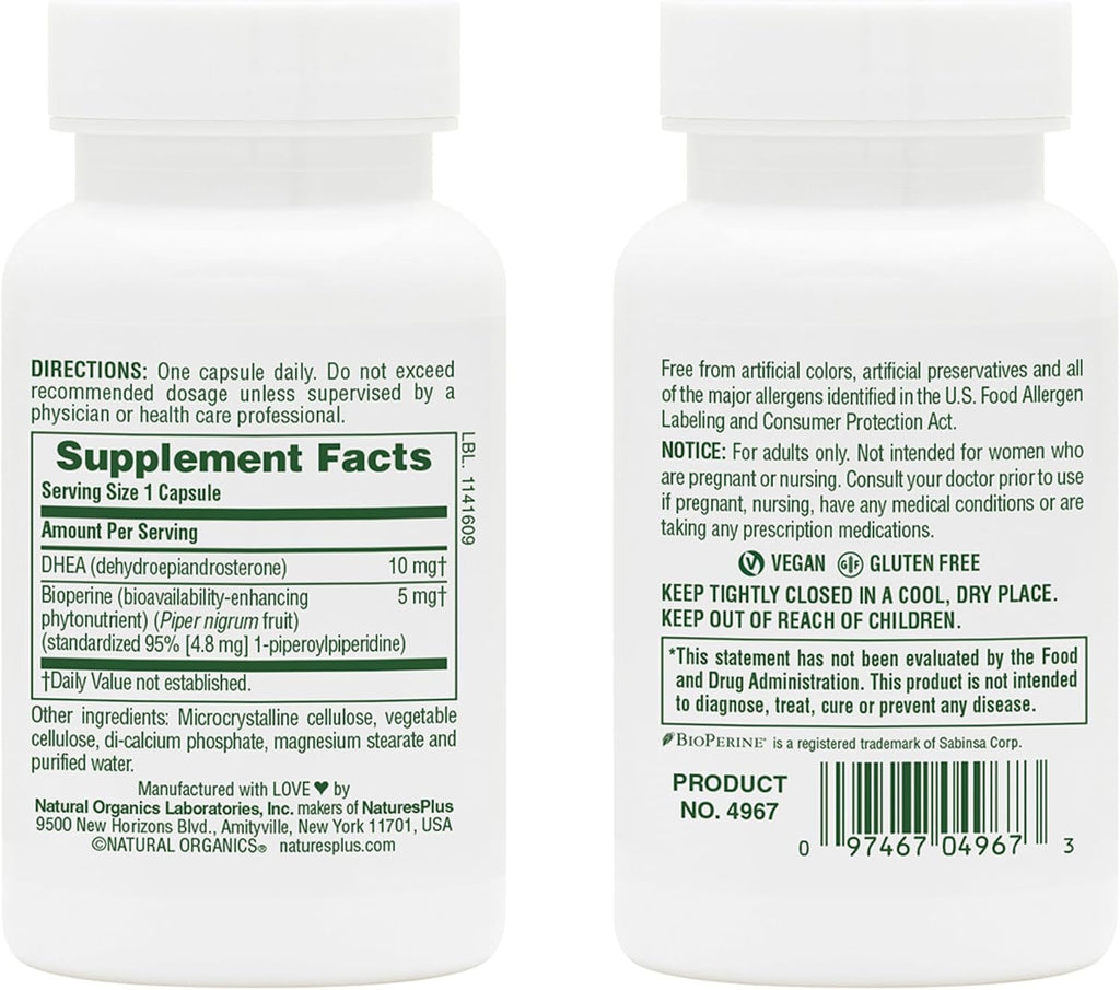 NaturesPlus DHEA-10 - 90 Capsules - Vegan Food Supplement