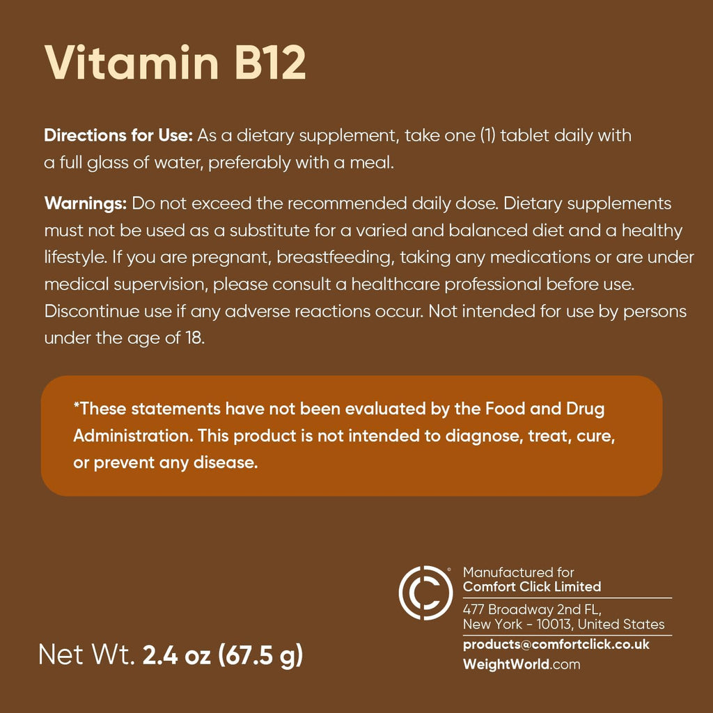 WeightWorld Vitamina B12 1000 mcg - 450 Comprimidos - Metilcobalamina Activa - Vegano, No-GMO - 1+ Año de Suministro