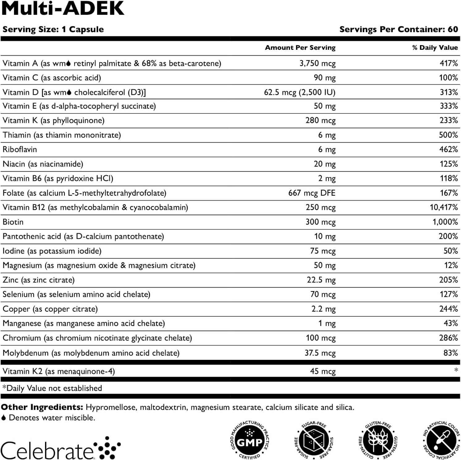 Celebrate Multi ADEK Bariatric Multivitamin without Iron - 180 Vegetable Capsules (3 Month Supply)