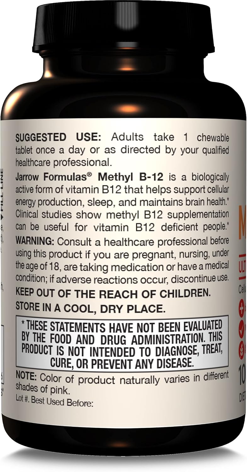 Jarrow Formulas Metil B12 2500 mcg – 100 Comprimidos Masticables Sabor Tropical