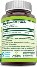 Herbal Secrets Graviola 650 mg - 120 Cápsulas Vegetales - Complemento Alimenticio