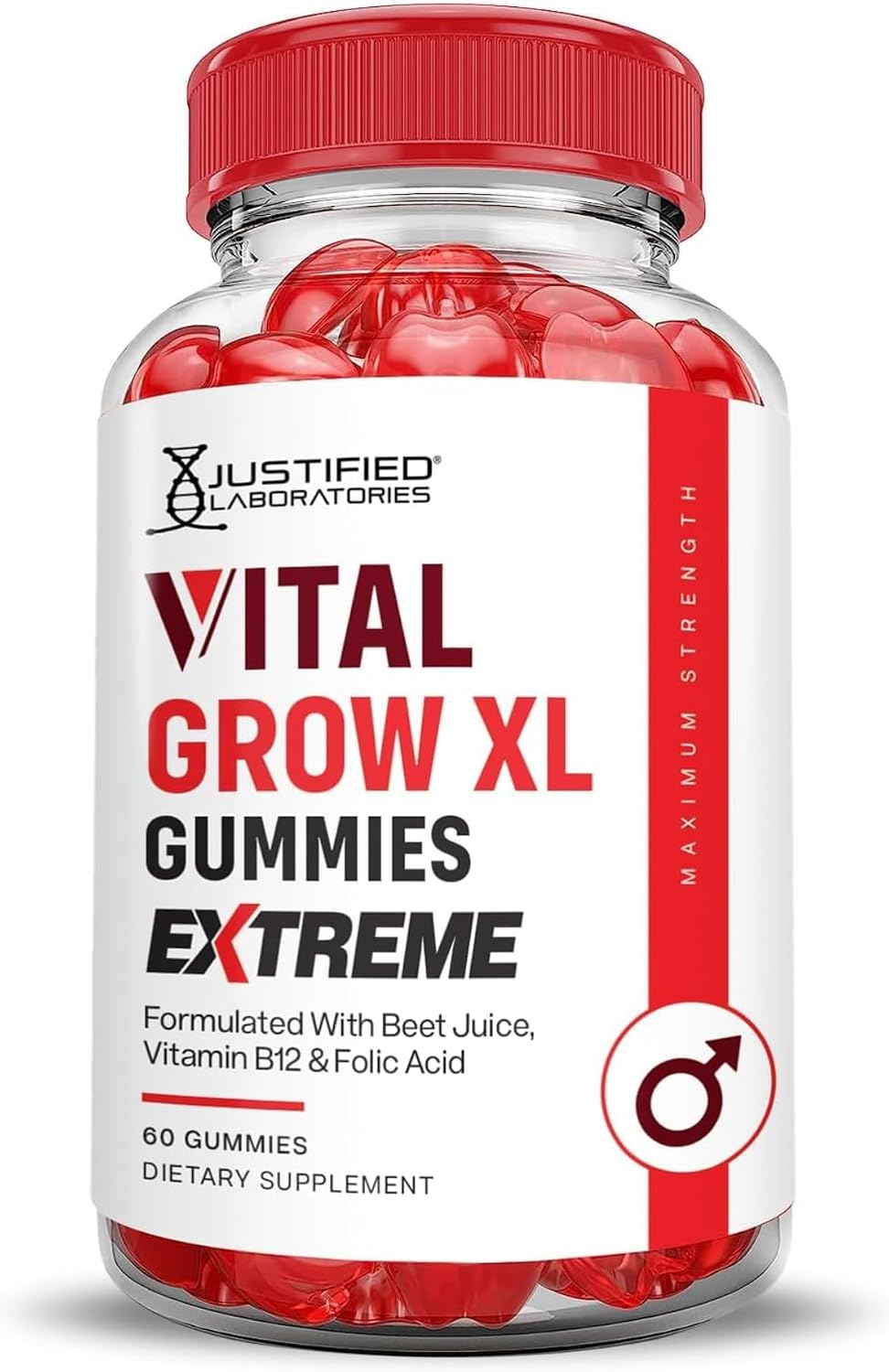 Justified Laboratories Vital Grow XL Gummies Extreme (2000 mg) - 60 Gominolas - Con Vinagre de Manzana, Folato y Vitamina B12 - No Transgénico, Vegano, Sin Gluten - 30 Dosis