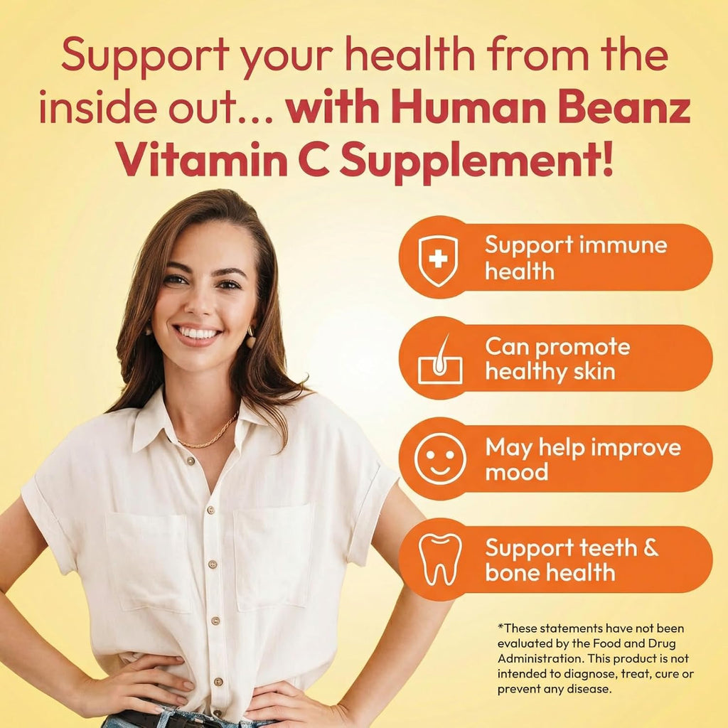 Human Beanz Vitamin C Jelly Bean Gummies | 120 Gomitas de Vitamina C Sabor Citrus Blast | Vegetariano, Kosher