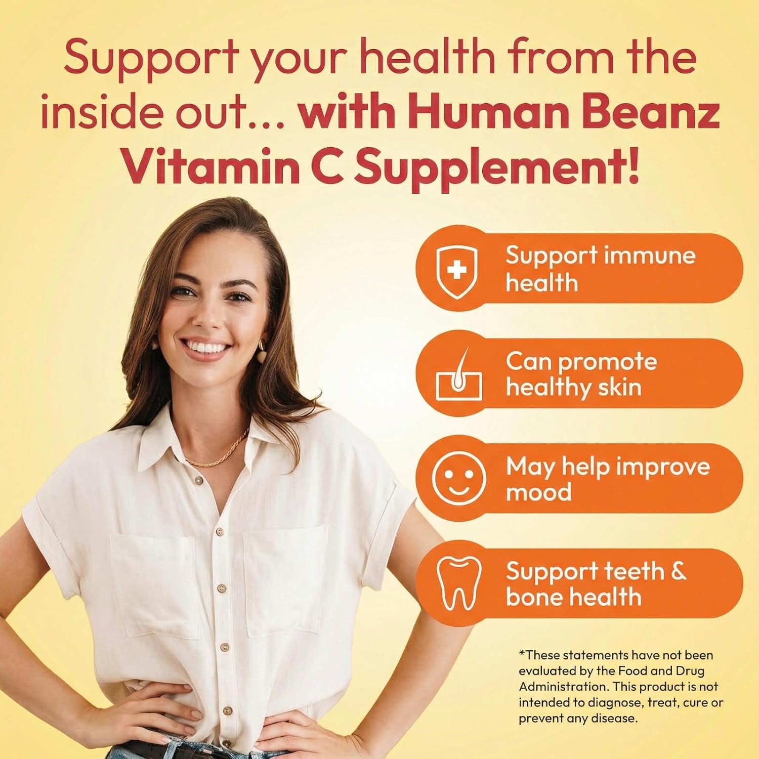 Human Beanz Vitamin C Jelly Bean Gummies | 120 Gomitas de Vitamina C Sabor Citrus Blast | Vegetariano, Kosher