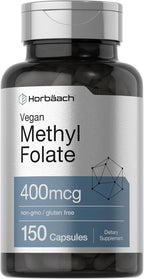 Horbäach Metilfolato 400 mcg | 150 Cápsulas Veganas | No-GMO, Sin Gluten | Complemento Alimenticio