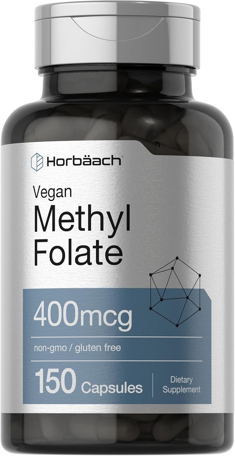 Horbäach Metilfolato 400 mcg | 150 Cápsulas Veganas | No-GMO, Sin Gluten | Complemento Alimenticio