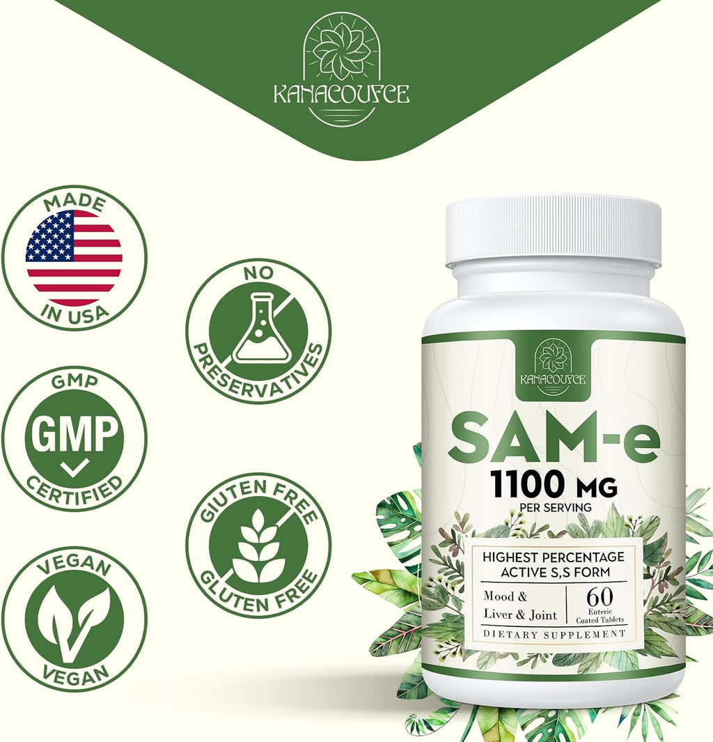 Kanacoufce SAM-e 1100mg (S-Adenosilmetionina) – 60 Comprimidos Recubiertos – Alta Concentración Forma S,S Activa – Vegano