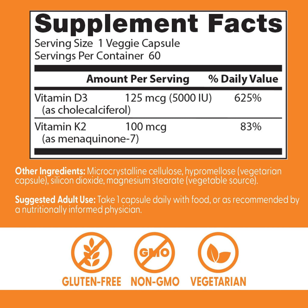 Doctor's Best Vitamina D3 y K2, 60 cápsulas vegetales