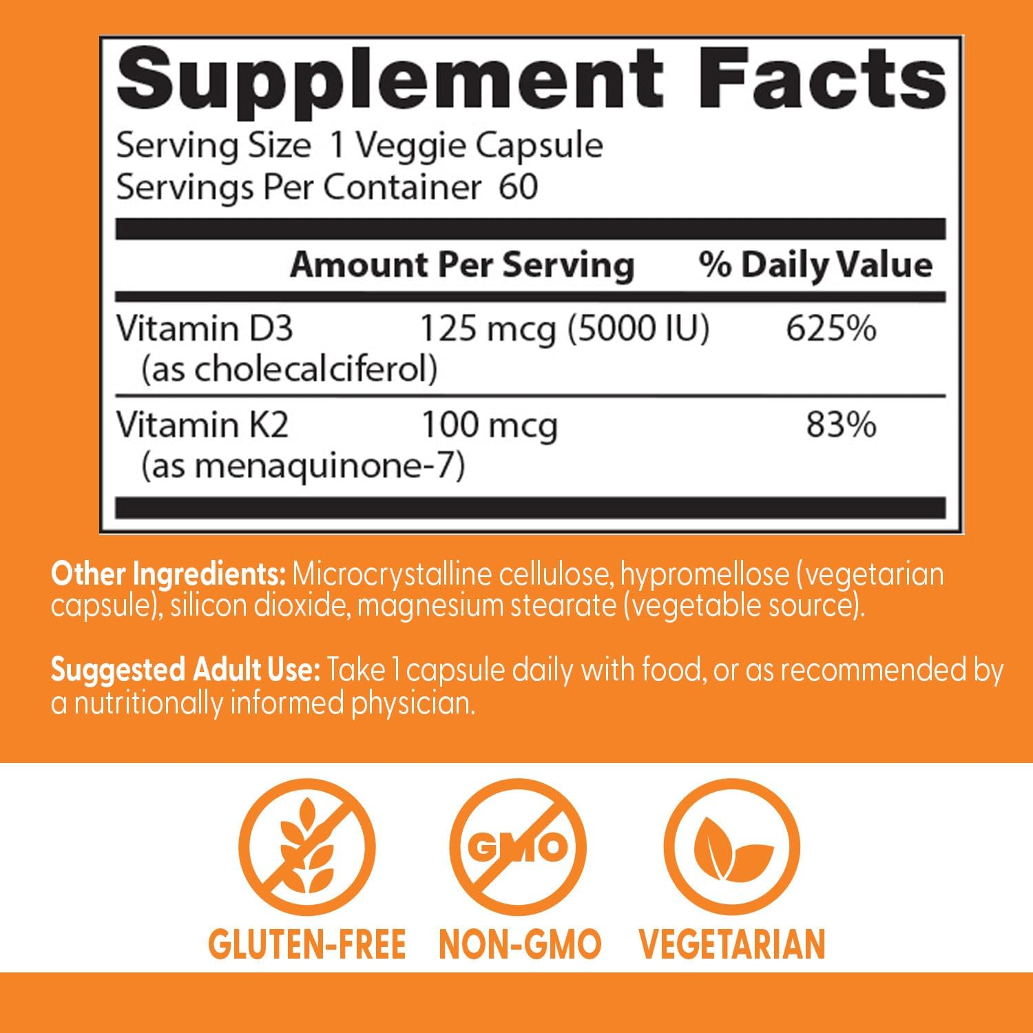 Doctor's Best Vitamina D3 y K2, 60 cápsulas vegetales