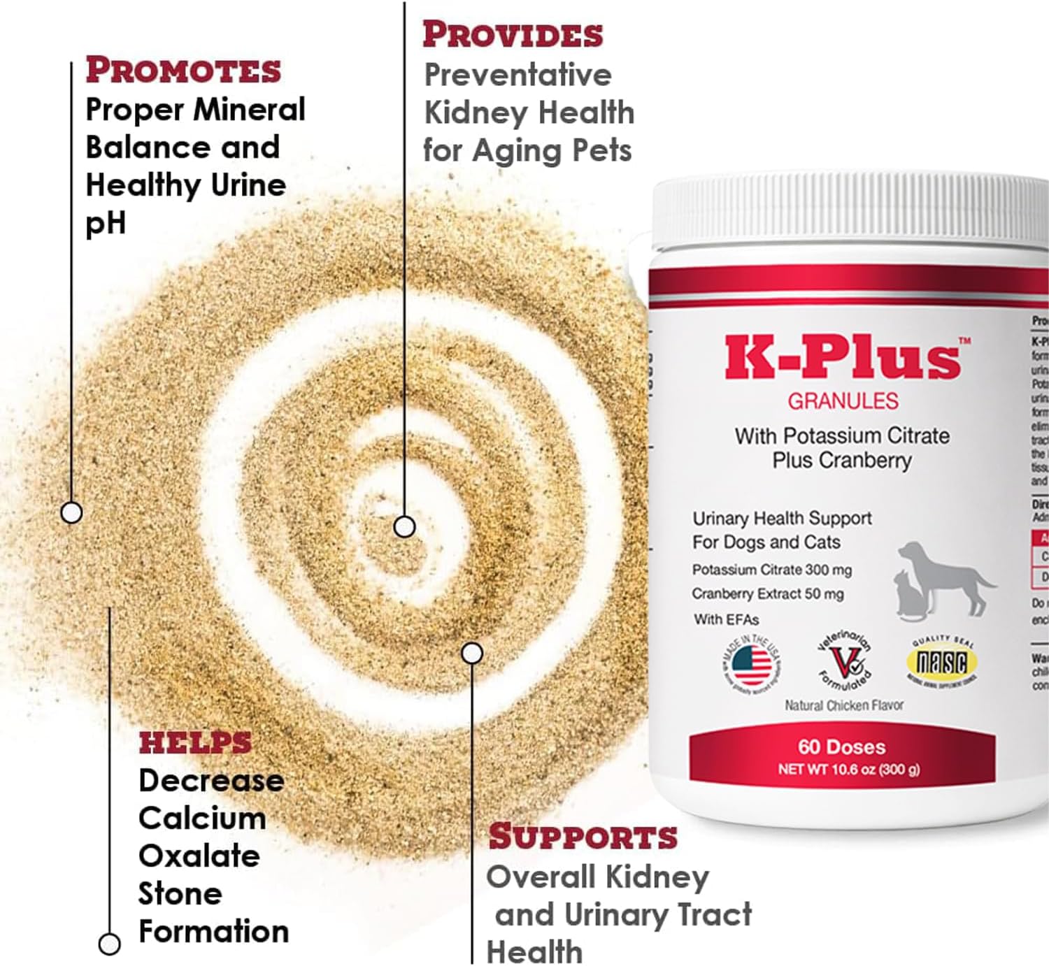 K-Plus Citrato de Potasio + Arándano Gránulos para Perros y Gatos – 60 Dosis