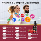 CFILIHTC Complejo B Líquido, Gotas de Vitaminas B con B1, B2, B3, B5, B6, B7, B9 y Metil B12 - Sabor Fresa, Vegano