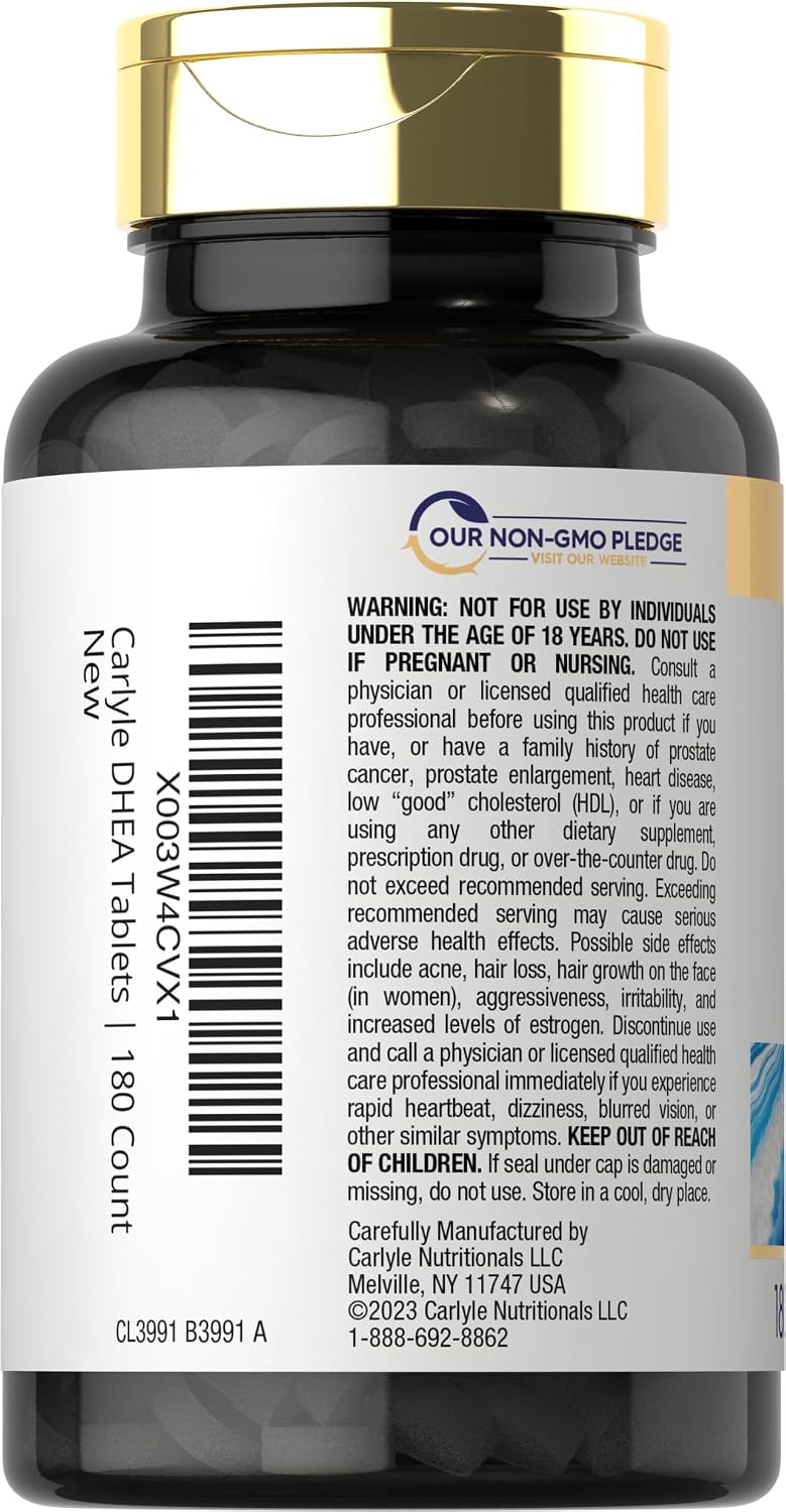 Carlyle DHEA 25 mg 180 Comprimidos | Suplemento para Mujeres y Hombres