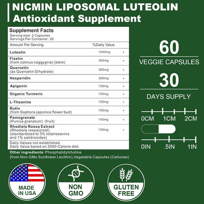 NICMIN 1000 mg Luteolina Liposomal, Máxima Absorción, 120 Cápsulas – Image 2