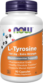 NOW Foods L-Tirosina 750 mg, 90 Cápsulas Veganas