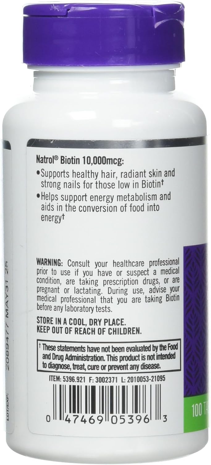 Natrol Biotin 10000 mcg - 200 comprimidos (2 envases de 100)