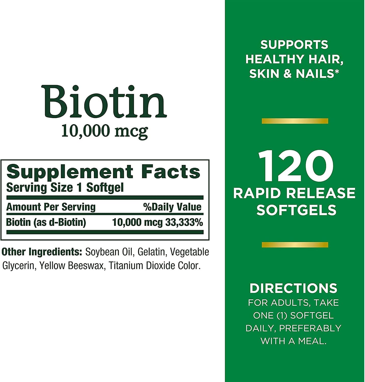 Nature's Bounty Biotina 120 Comprimidos | Suplemento para Cabello, Piel y Uñas