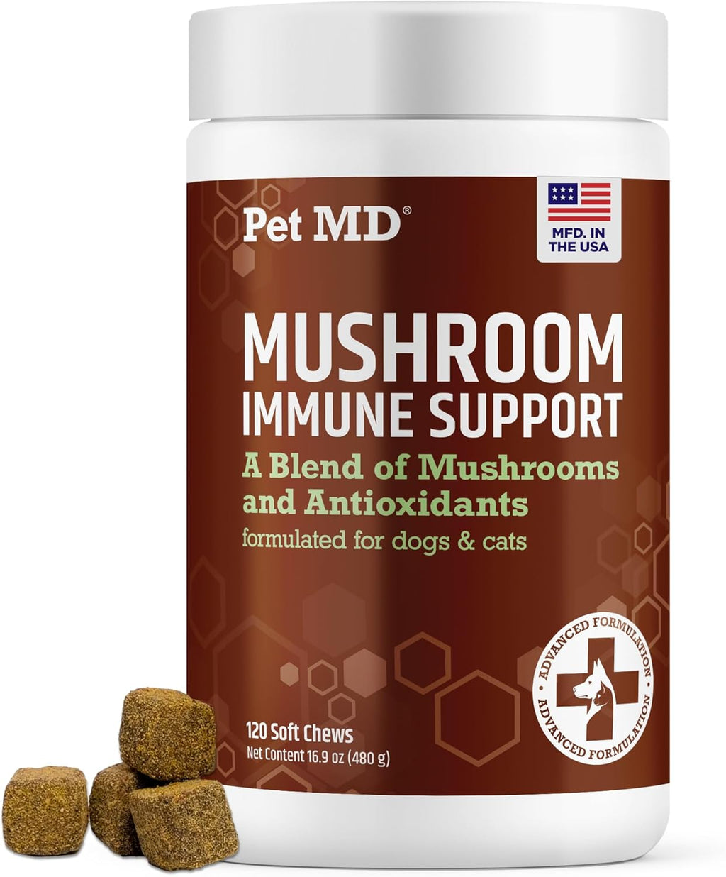 Pet MD Mushroom Immune Support para Perros y Gatos - 120 Comprimidos Masticables