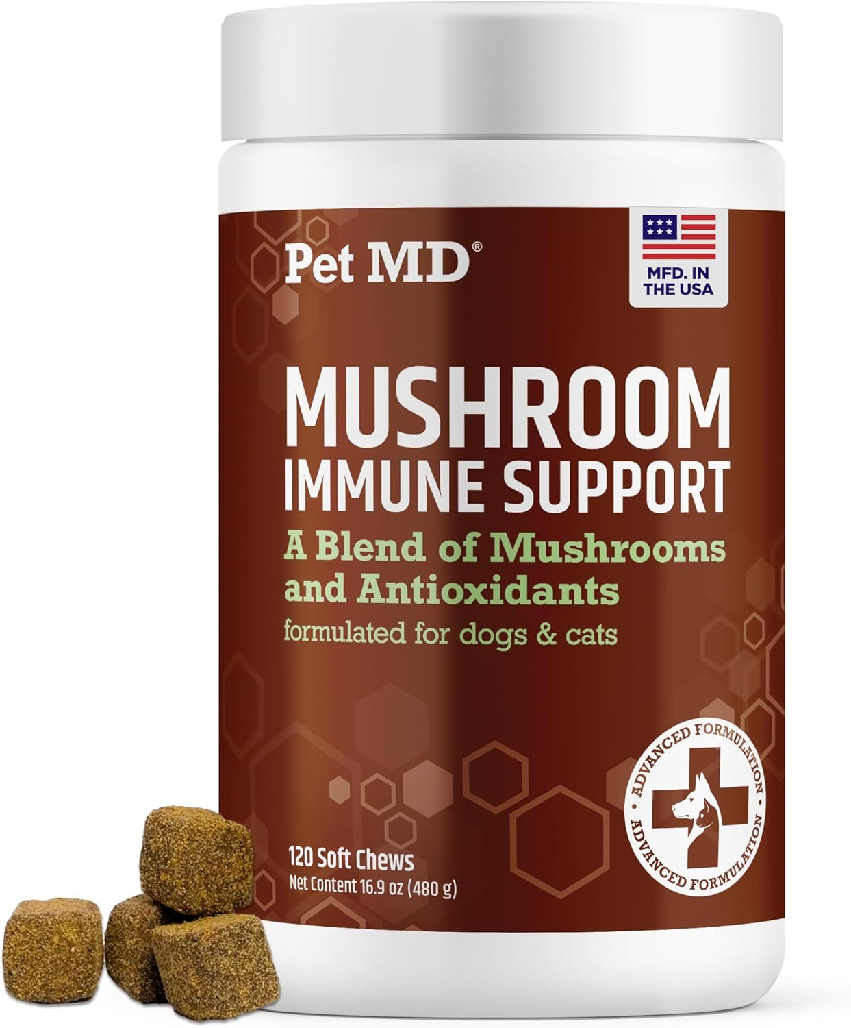 Pet MD Mushroom Immune Support para Perros y Gatos - 120 Comprimidos Masticables