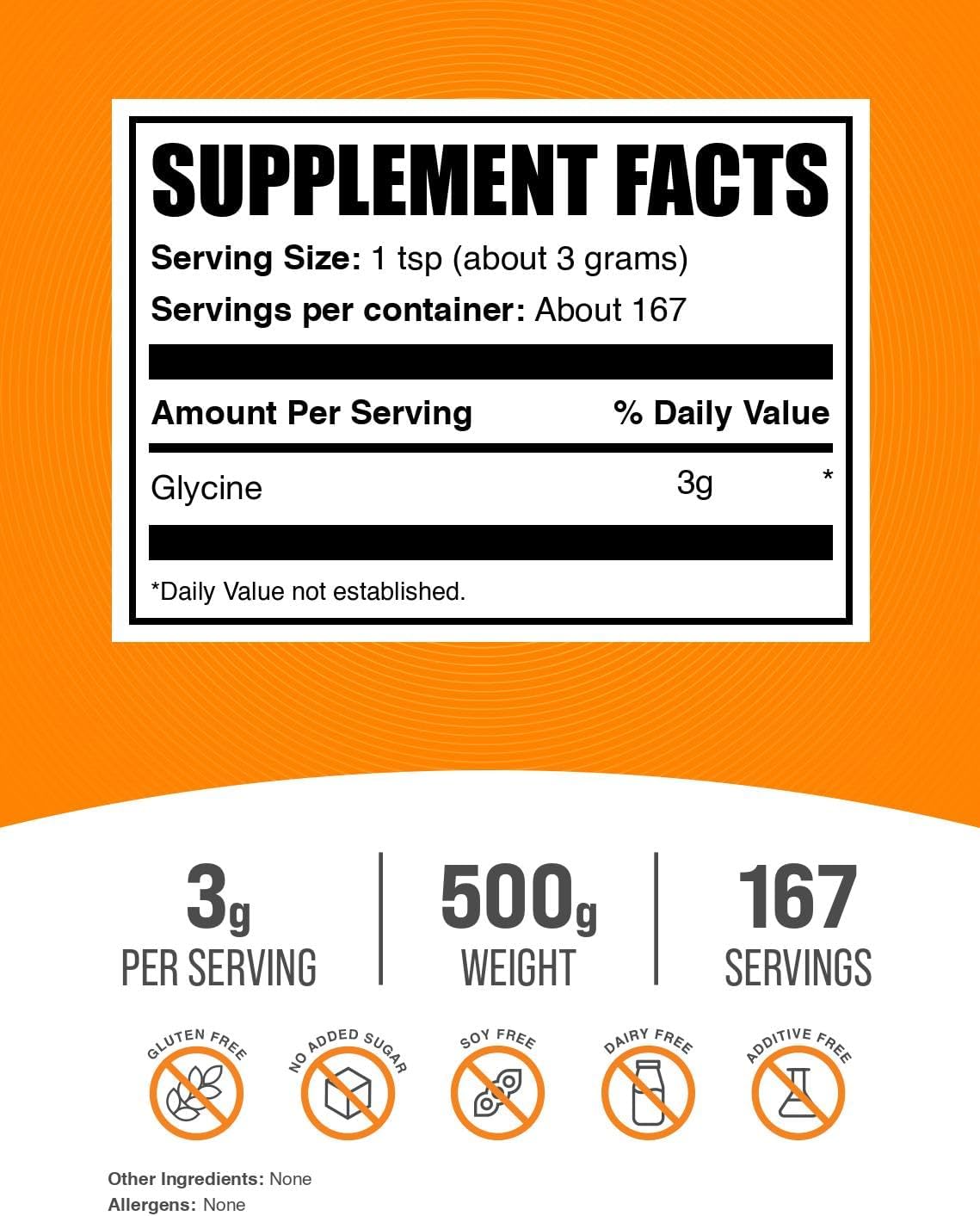 Pure Glycine Powder - 500g (1.1 lbs) - Unflavored and Gluten-Free
