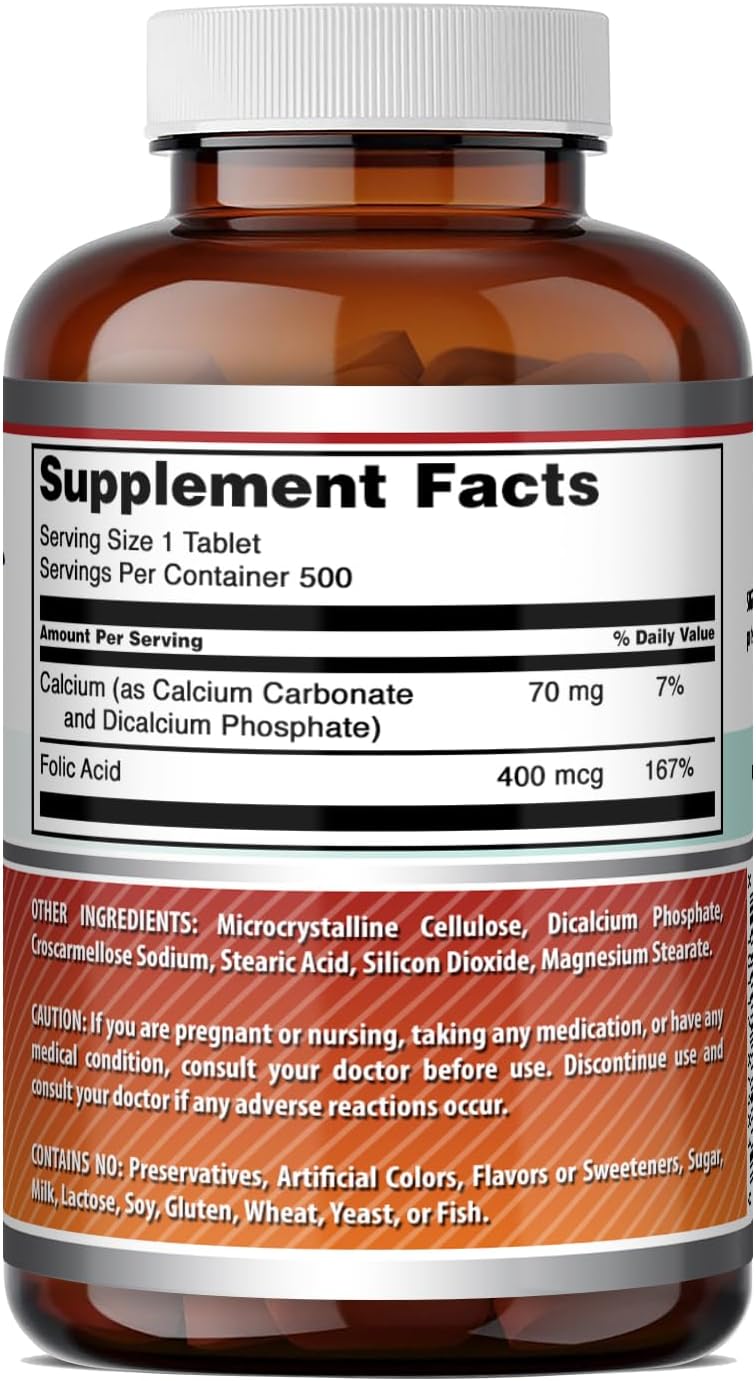 Amazing Formulas Ácido Fólico (Vitamina B9) 400 mcg - 500 Comprimidos