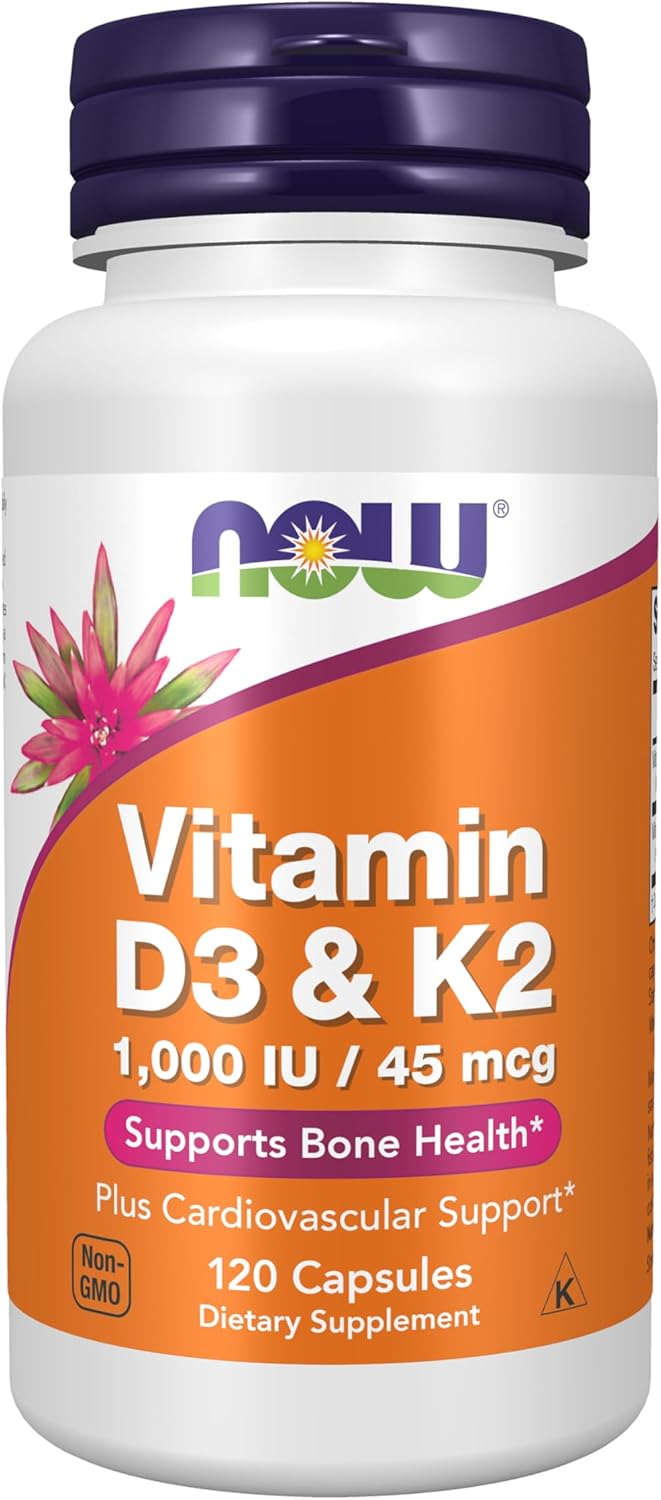 NOW Vitamina D-3 y K-2, 1000 UI/45 mcg, 120 cápsulas veganas