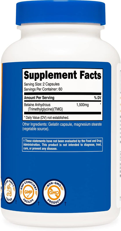 Nutricost Betaína Anhidra 1500mg, 240 Cápsulas – Image 5