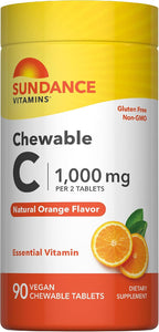 Sundance Vitamina C 1000 mg Masticable – 90 Comprimidos Sabor Naranja Natural – Vegano, No Transgénico, Sin Gluten