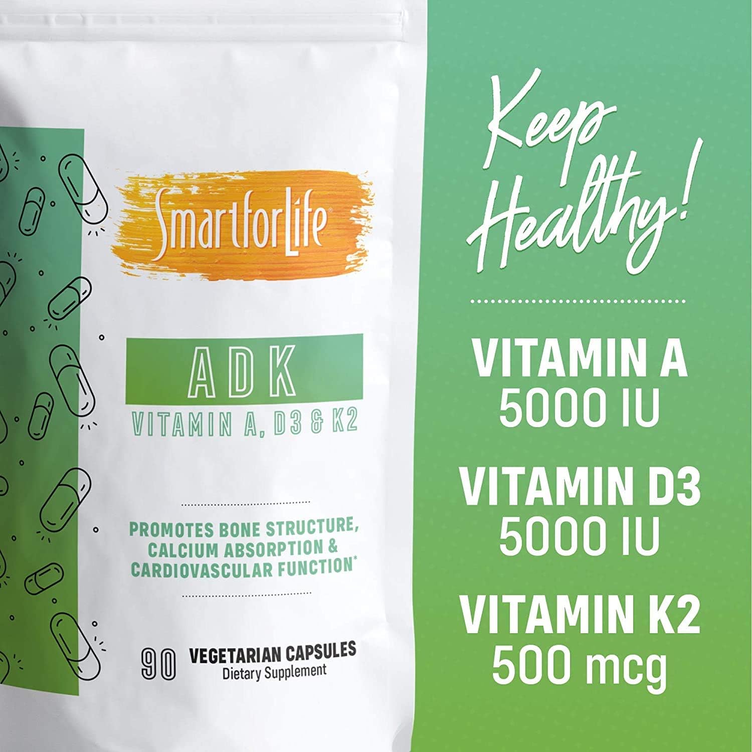 Smart for Life ADK Vitamins - Vitamina A, D3 y K2 - 90 Cápsulas