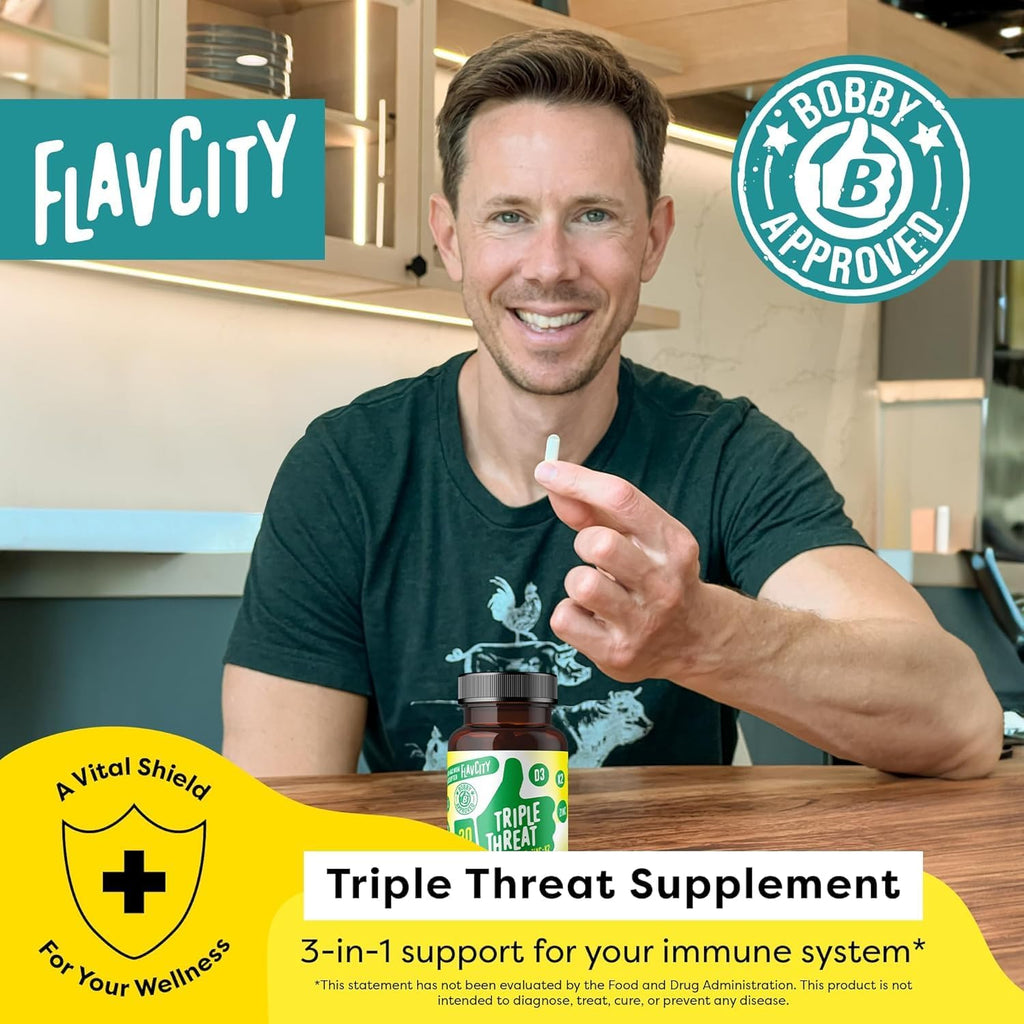 FlavCity Vitamin D3, K2 y Zinc - Triple Amenaza - Apoyo Inmune y Huesos - 30 Cápsulas