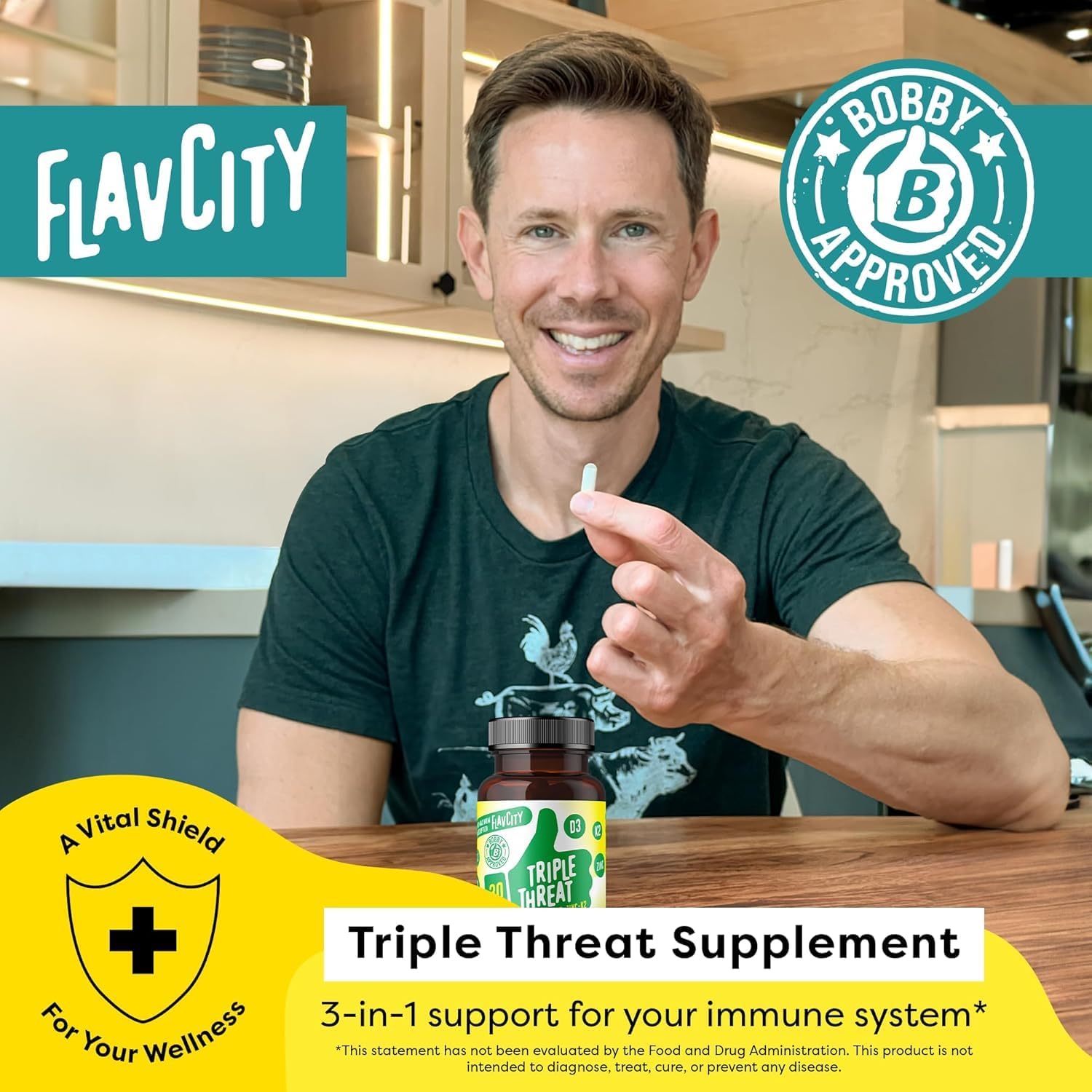 FlavCity Vitamin D3, K2 y Zinc - Triple Amenaza - Apoyo Inmune y Huesos - 30 Cápsulas