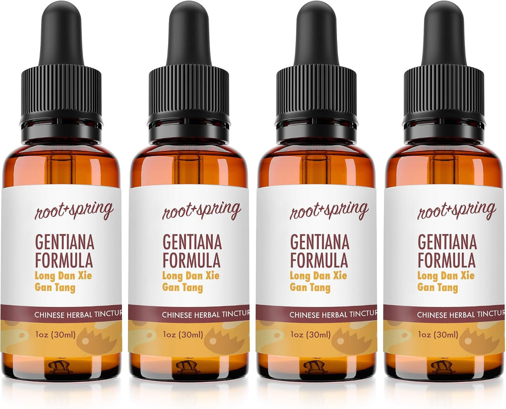 root + spring Gentiana Formula – Long Dan Xie Gan Tang – Tintura Herbal (Extracto Líquido) – 1 oz (Pack de 4)