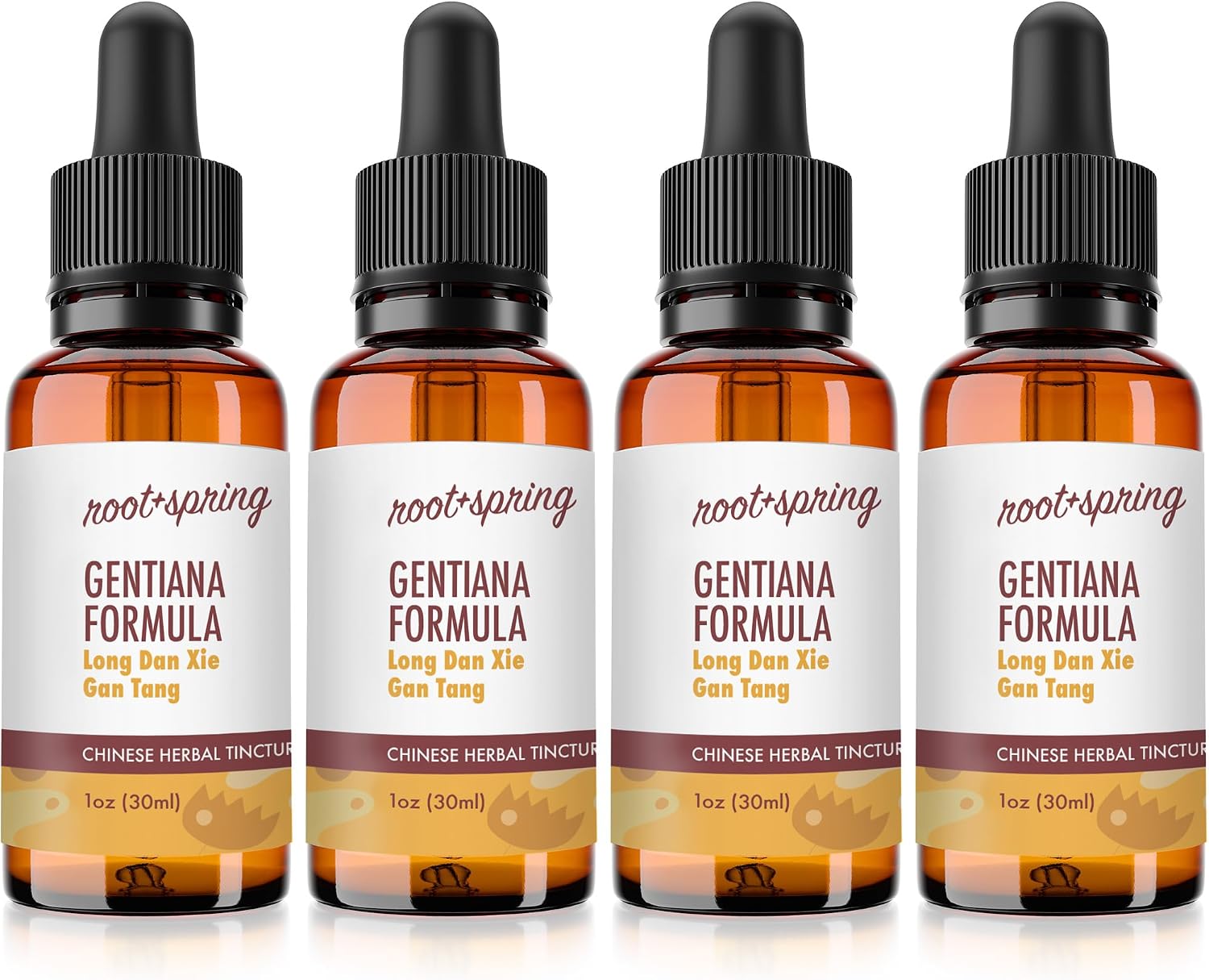 root + spring Gentiana Formula – Long Dan Xie Gan Tang – Tintura Herbal (Extracto Líquido) – 1 oz (Pack de 4)