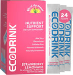 EcoDrink de Lily of the Desert - Paquetes de Hidratación con Multivitaminas y Electrolitos, Sabor Fresa Limonada, 24 Sobres