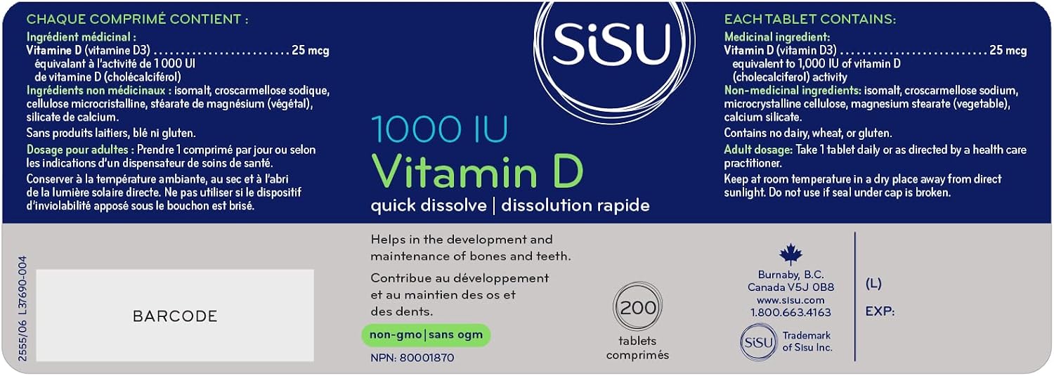 Sisu Vitamina D3 1000 UI, 200 comprimidos